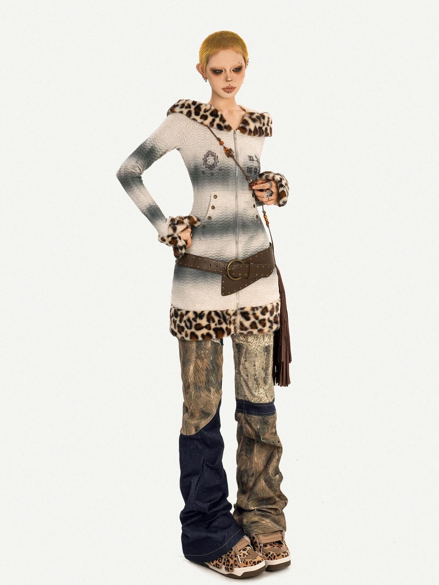 Nico Molly Rebellious Wasteland Patchwork Vintage Pattern Women's Flare Pants