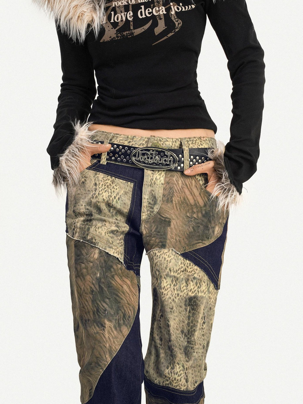 Nico Molly Rebellious Wasteland Patchwork Vintage Pattern Women's Flare Pants