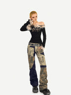 Nico Molly Rebellious Wasteland Patchwork Vintage Pattern Women's Flare Pants