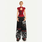 Nico_Molly_Red_Animal_Print_Mandarin_Collar_Slim_Women's_Short_Sleeve_T-shirts_1052030763326_MISSTT