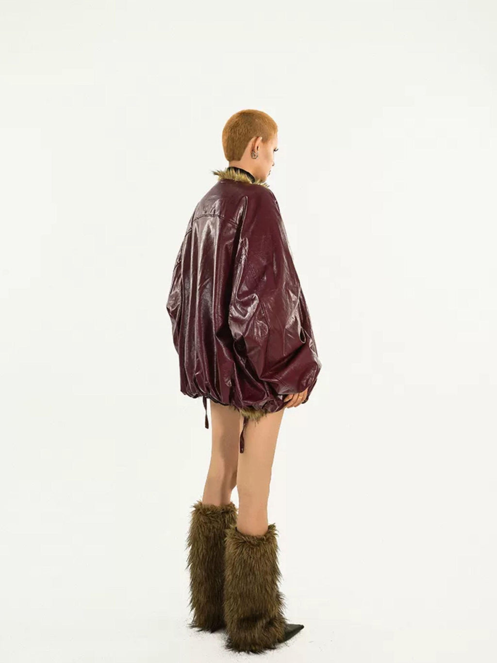 Nico Molly Red European Street V-neck Oversized Thick Women's Eco Fur Puffer Jackets