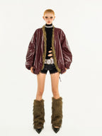 Nico Molly Red European Street V-neck Oversized Thick Women's Eco Fur Puffer Jackets