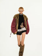 Nico Molly Red European Street V-neck Oversized Thick Women's Eco Fur Puffer Jackets