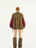 Nico Molly Red European Street V-neck Oversized Thick Women's Eco Fur Puffer Jackets
