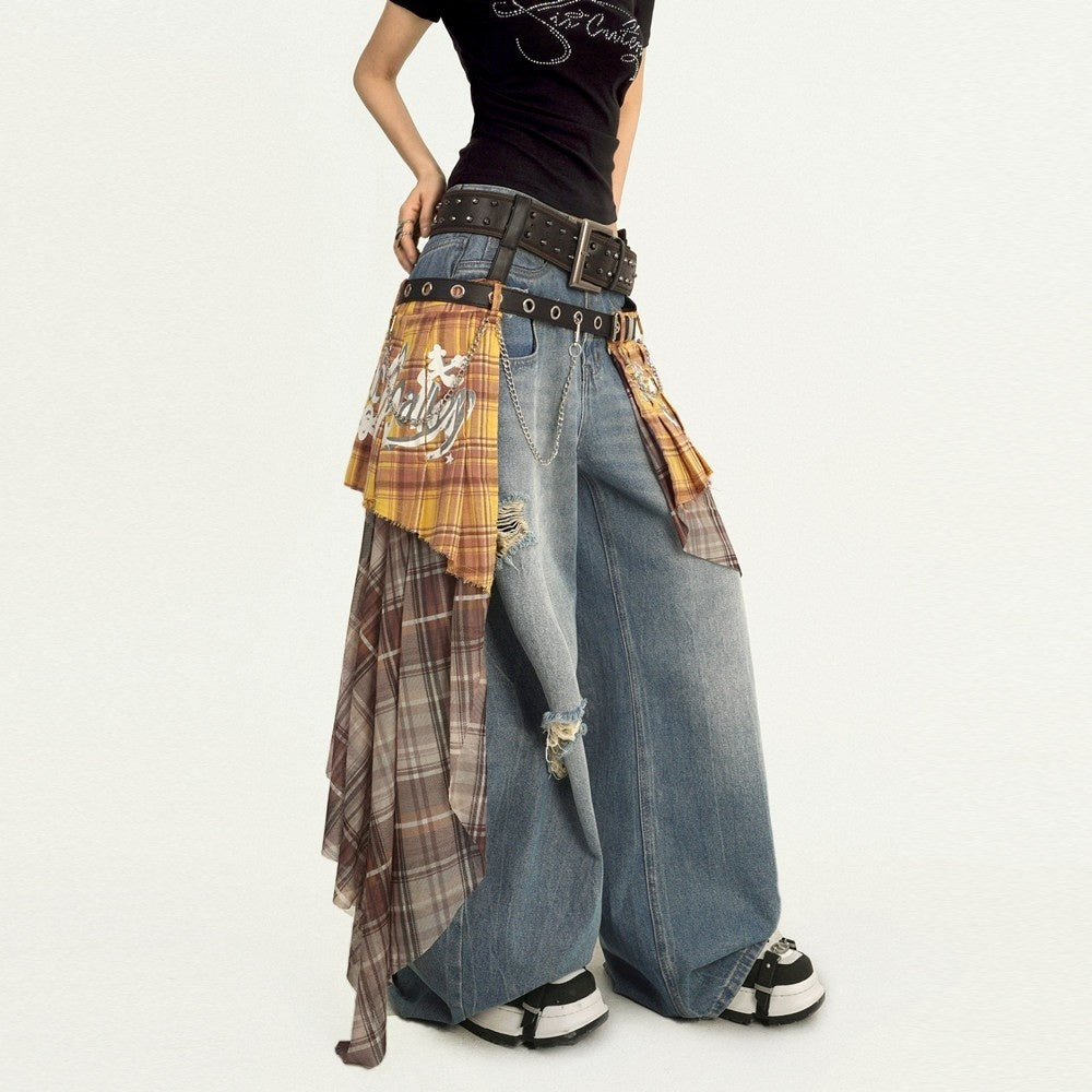 Nico_Molly_Red_Plaid_Patchwork_Punk_Waist_Belt_Back_Flap_Women's_Maxi_Skirts_902172186972_MISSTT