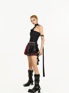 Nico Molly Red Plaid Pleated Patchwork Zipper Applique Punk Women's Other Mini Skirts