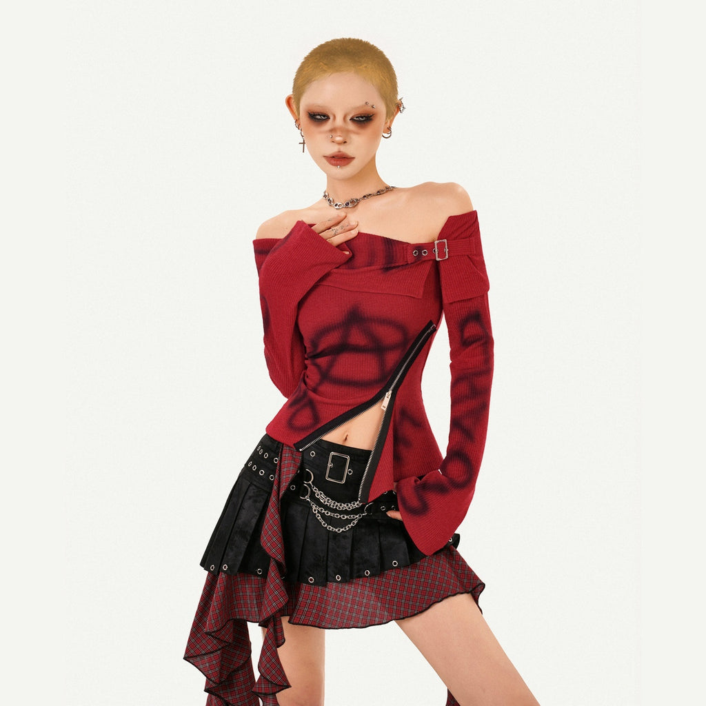 Nico_Molly_Red_Printed_Off_Shoulder_Slim_Fit_Women's_Long_Sleeve_T-shirts_1018178784781_MISSTT
