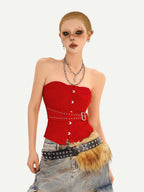 Nico Molly Red Studded Boned Corset Backless Women's Tube Tops / Bandeaus