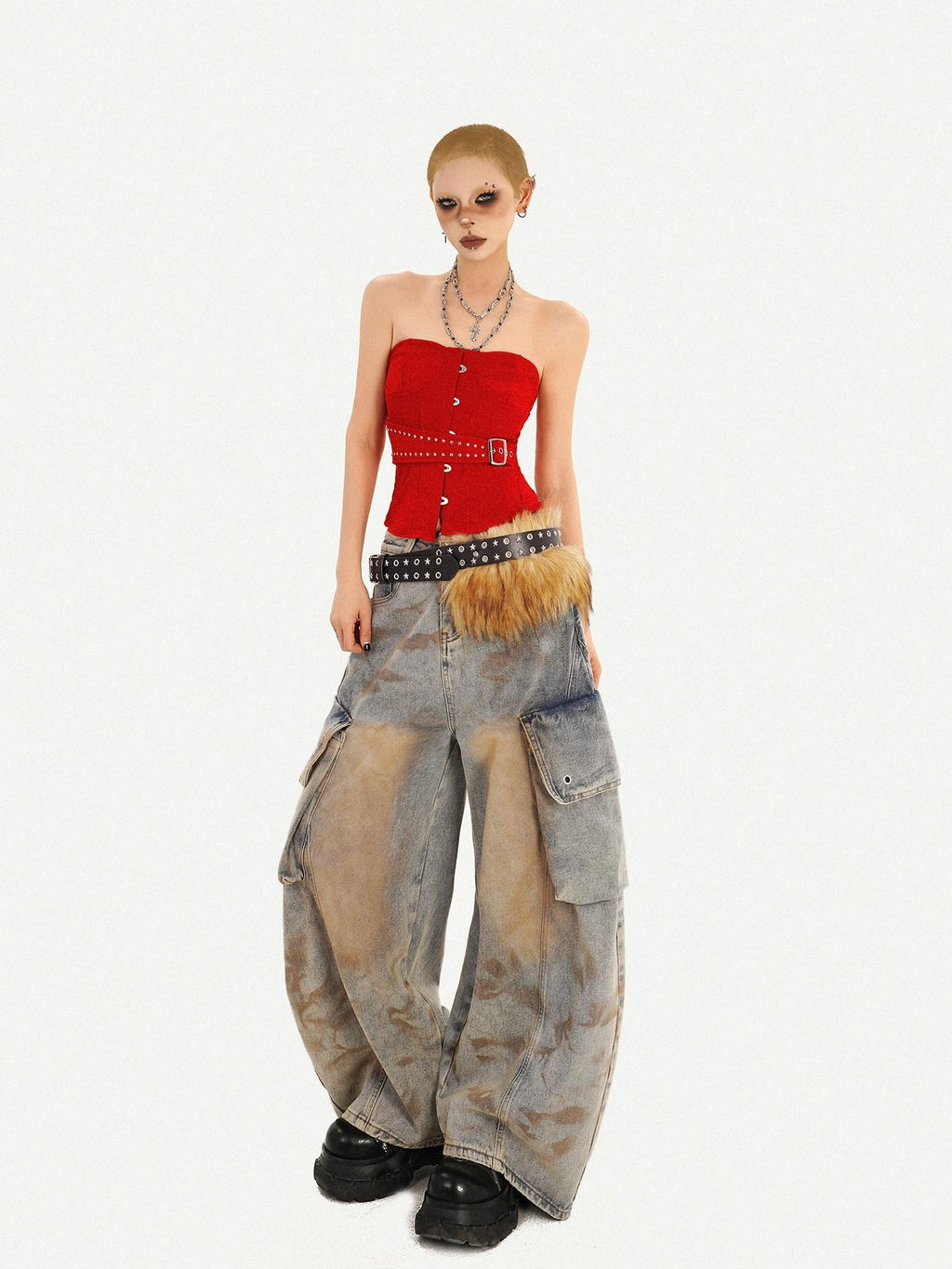 Nico Molly Red Studded Boned Corset Backless Women's Tube Tops / Bandeaus