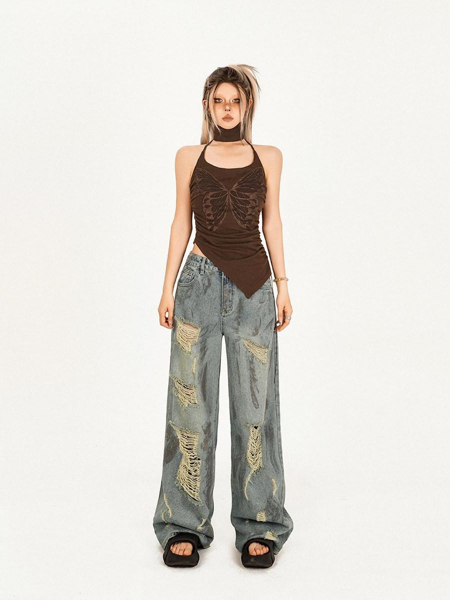 Nico Molly Retro Butterfly Halter Slim Street Style Women's Poly Cotton Camisoles
