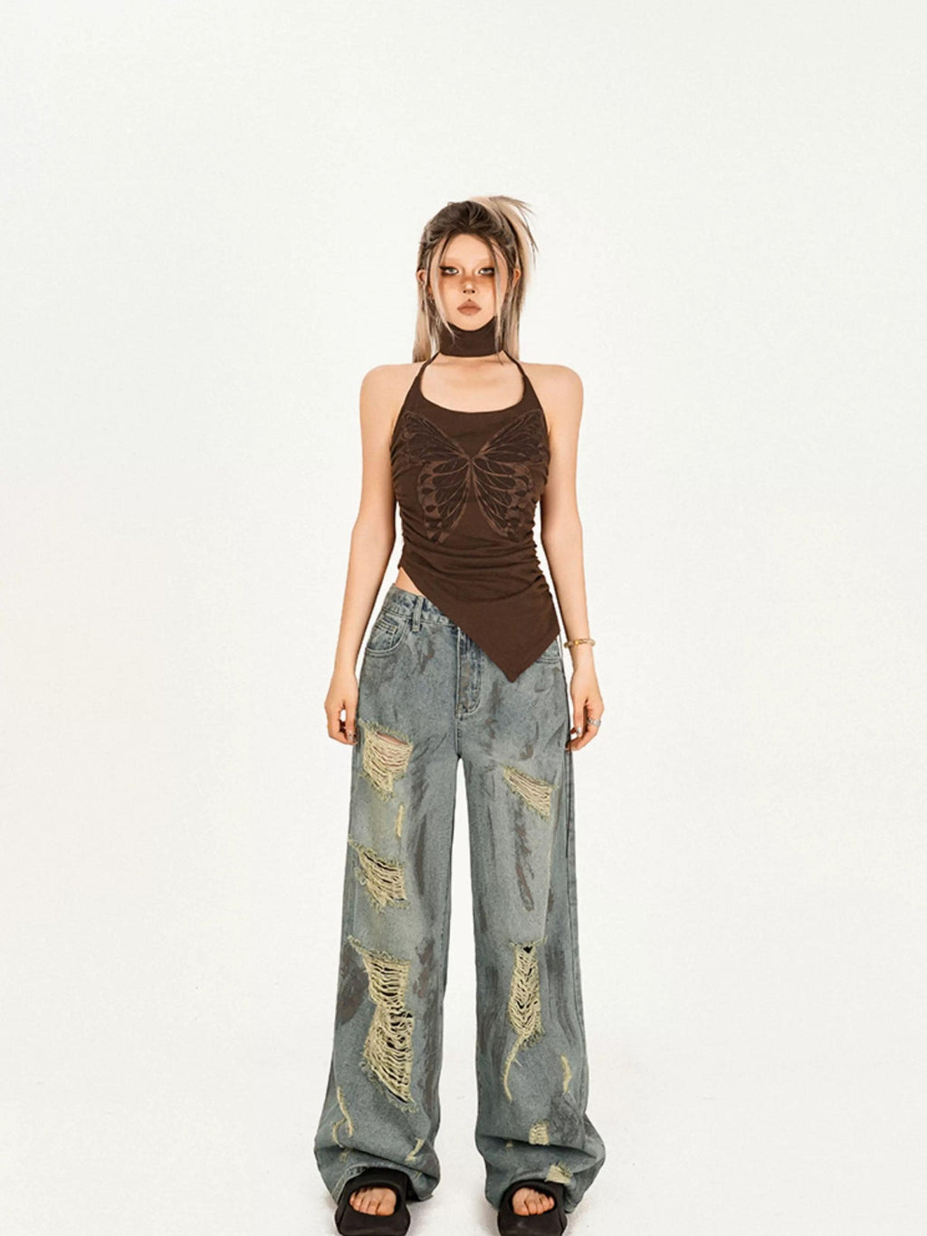 Nico Molly Retro Butterfly Halter Slim Street Style Women's Poly Cotton Camisoles