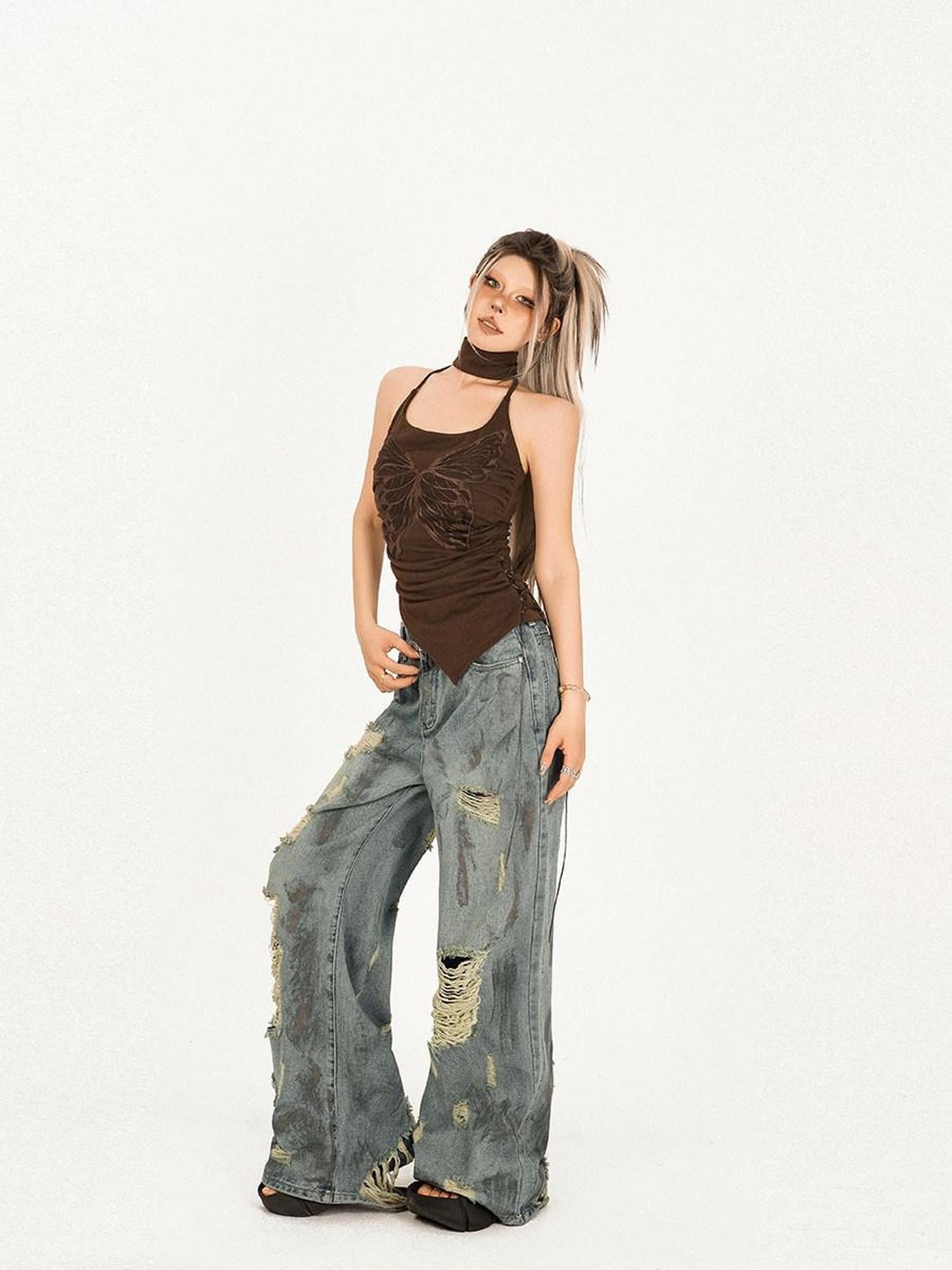 Nico Molly Retro Butterfly Halter Slim Street Style Women's Poly Cotton Camisoles