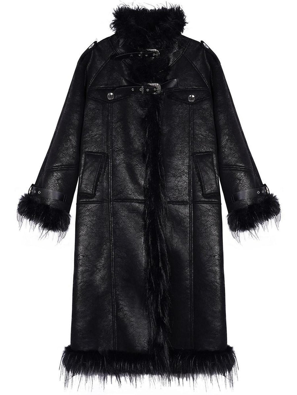 Nico Molly Retro Fur Collar Metal Button Women's Plush Patchwork Midlength Trench Coats