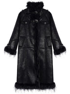 Nico Molly Retro Fur Collar Metal Button Women's Plush Patchwork Midlength Trench Coats