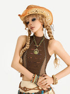 Nico Molly Retro Hippie Asymmetric High Waist Cake Skirt Women's Top & Skirt Sets
