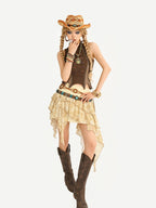 Nico Molly Retro Hippie Asymmetric High Waist Cake Skirt Women's Top & Skirt Sets