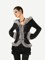 Nico Molly Retro Hooded Fur Collar Bell Sleeve Waist Women's Knit Casual Jackets