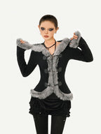 Nico Molly Retro Hooded Fur Collar Bell Sleeve Waist Women's Knit Casual Jackets