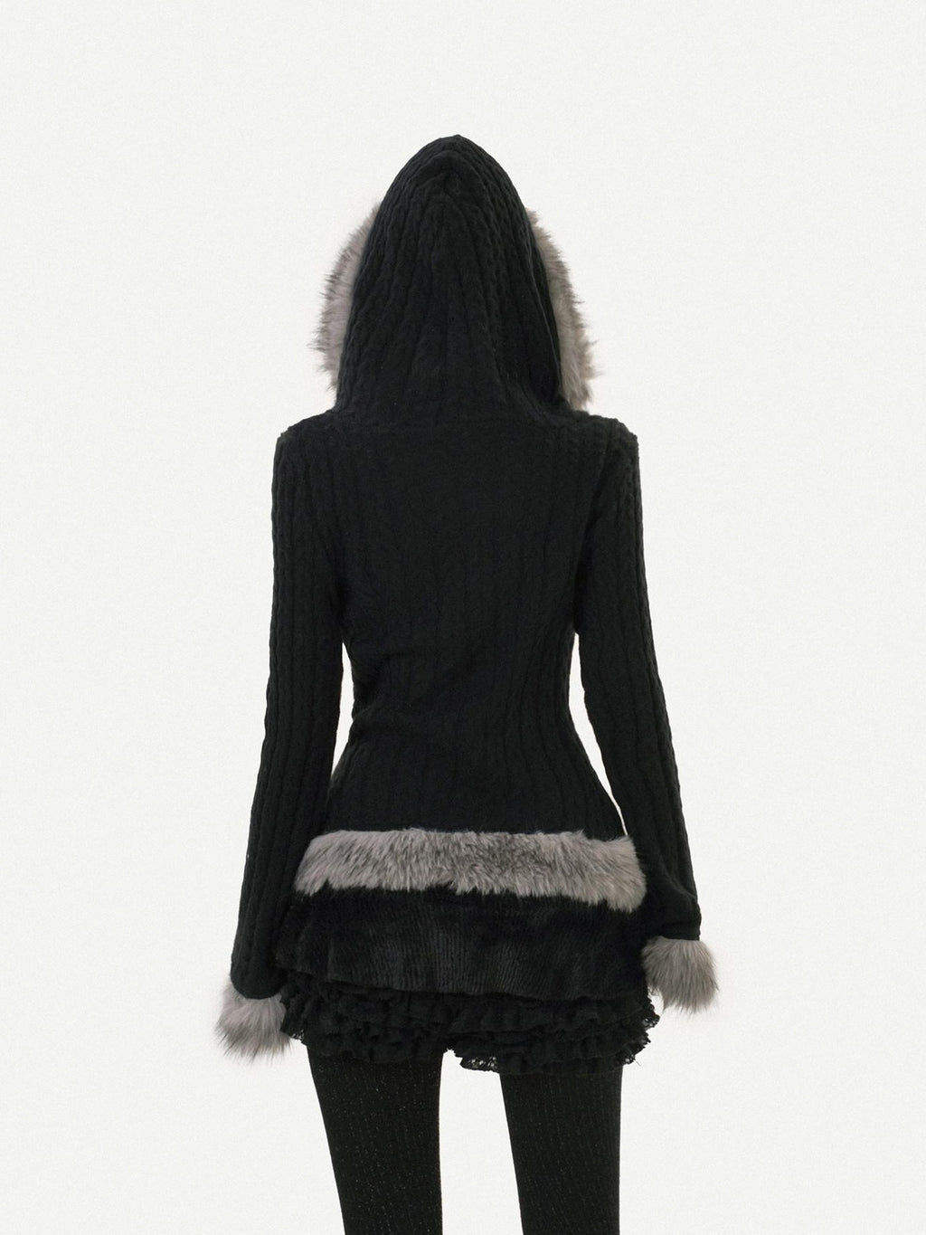 Nico Molly Retro Hooded Fur Collar Bell Sleeve Waist Women's Knit Casual Jackets