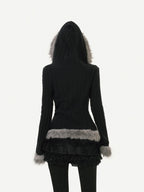 Nico Molly Retro Hooded Fur Collar Bell Sleeve Waist Women's Knit Casual Jackets