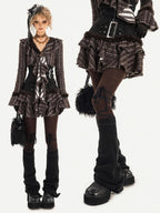 Nico Molly Retro Plaid Patchwork Tiered Puffed Cake Women's Plush Mini Skirts