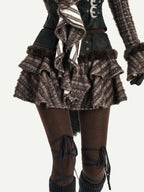 Nico Molly Retro Plaid Patchwork Tiered Puffed Cake Women's Plush Mini Skirts