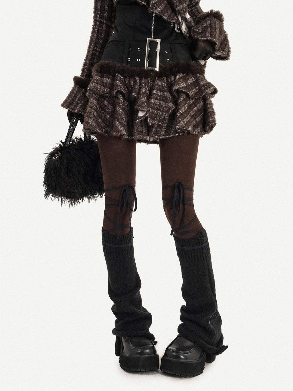 Nico Molly Retro Plaid Patchwork Tiered Puffed Cake Women's Plush Mini Skirts