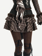 Nico Molly Retro Plaid Patchwork Tiered Puffed Cake Women's Plush Mini Skirts