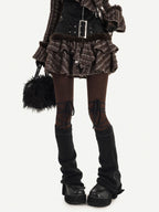 Nico Molly Retro Plaid Patchwork Tiered Puffed Cake Women's Plush Mini Skirts