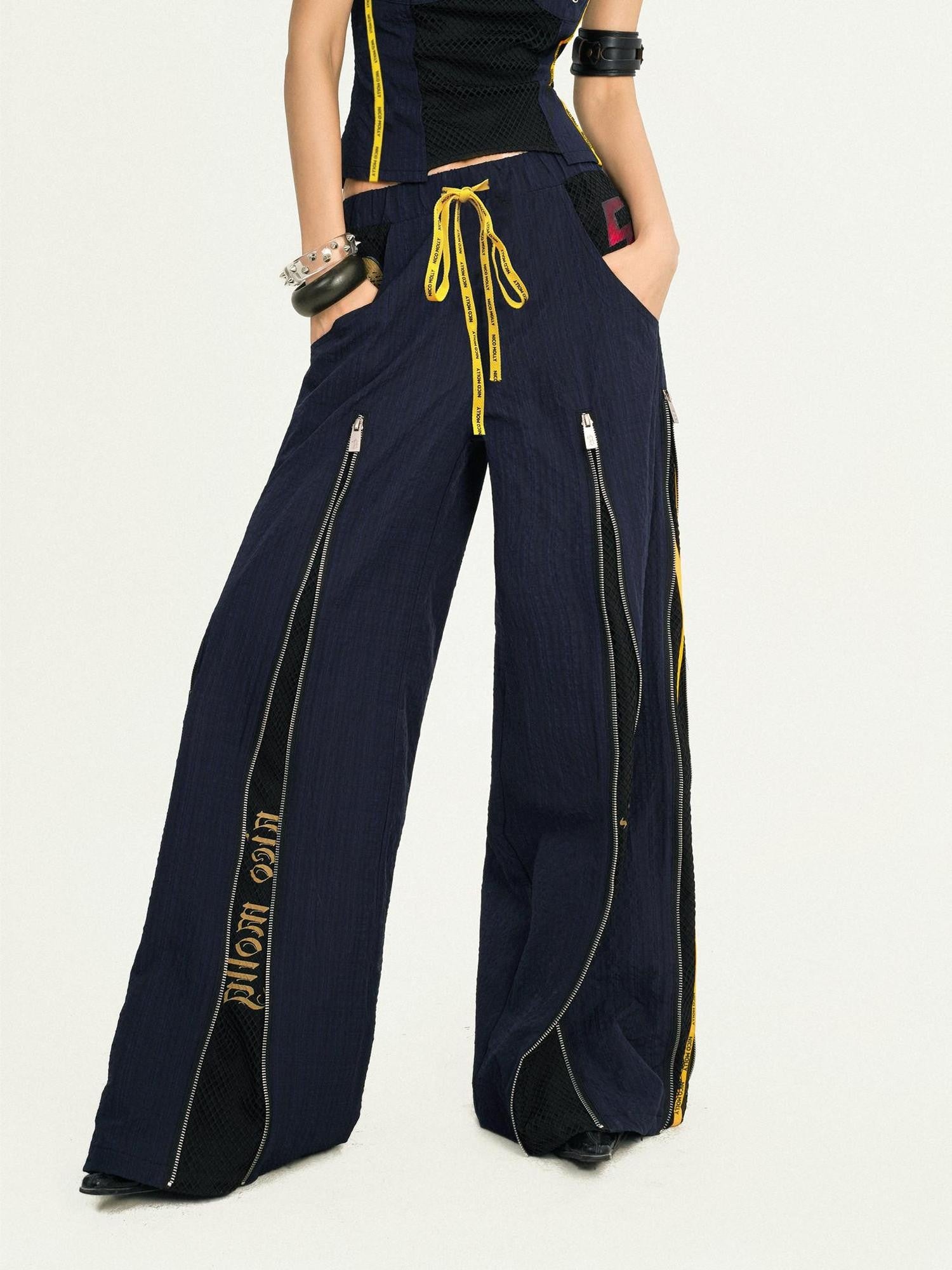 Nico Molly Retro Sporty Jersey Sleeveless Fitted Vest Straight Leg Women's Top & Pants Sets