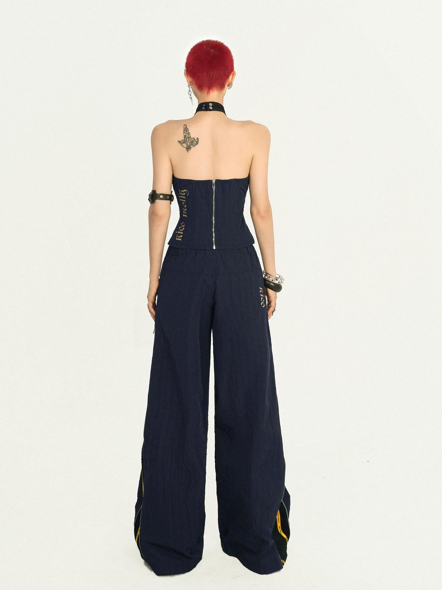Nico Molly Retro Sporty Jersey Sleeveless Fitted Vest Straight Leg Women's Top & Pants Sets