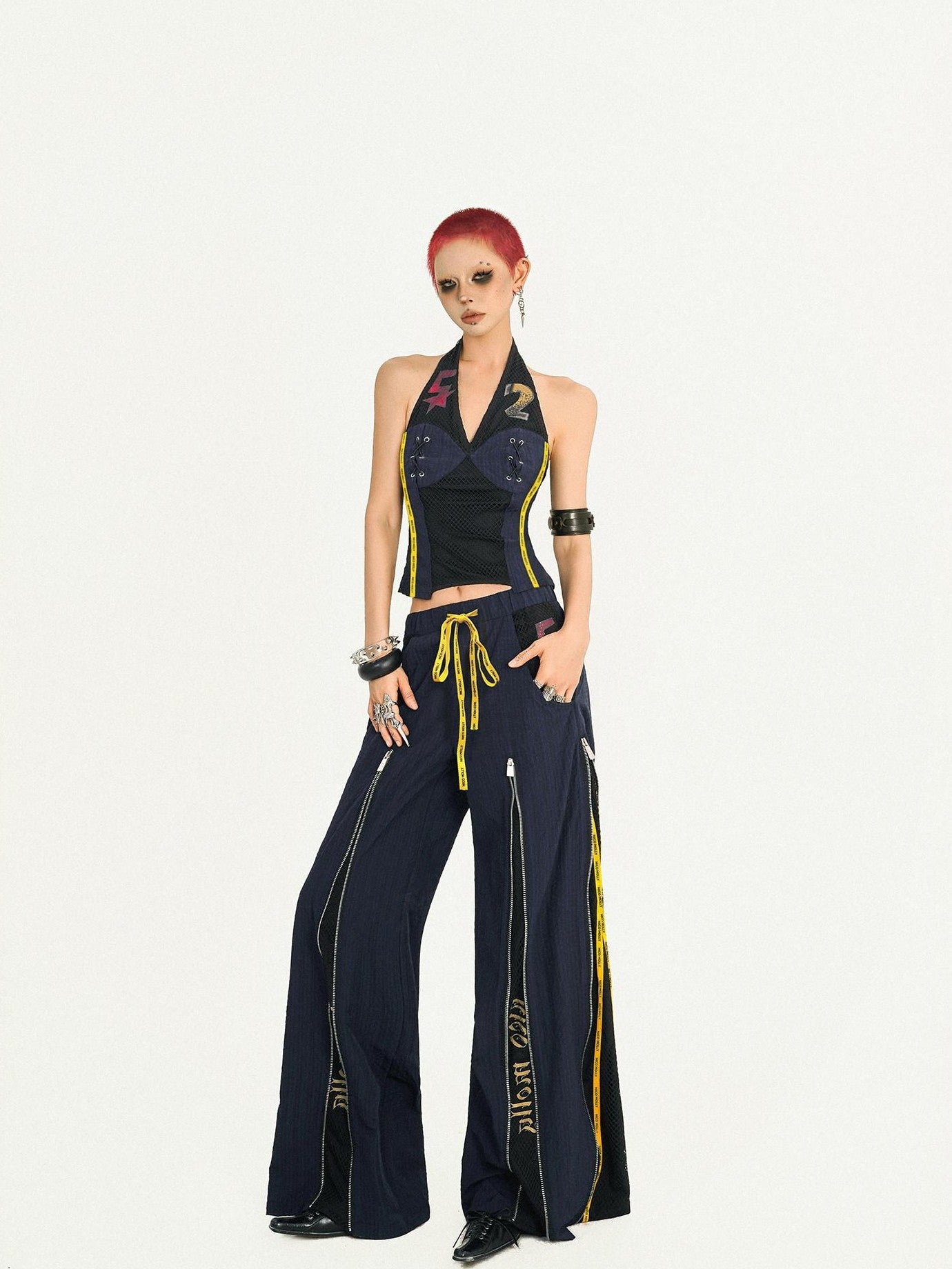 Nico Molly Retro Sporty Jersey Sleeveless Fitted Vest Straight Leg Women's Top & Pants Sets