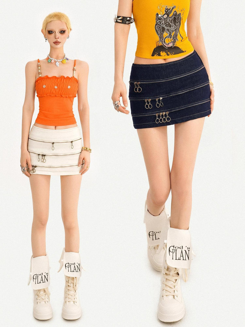 Nico Molly Retro Structured Multi Zipper Low Waist Bodycon Women's Denim Mini Skirts