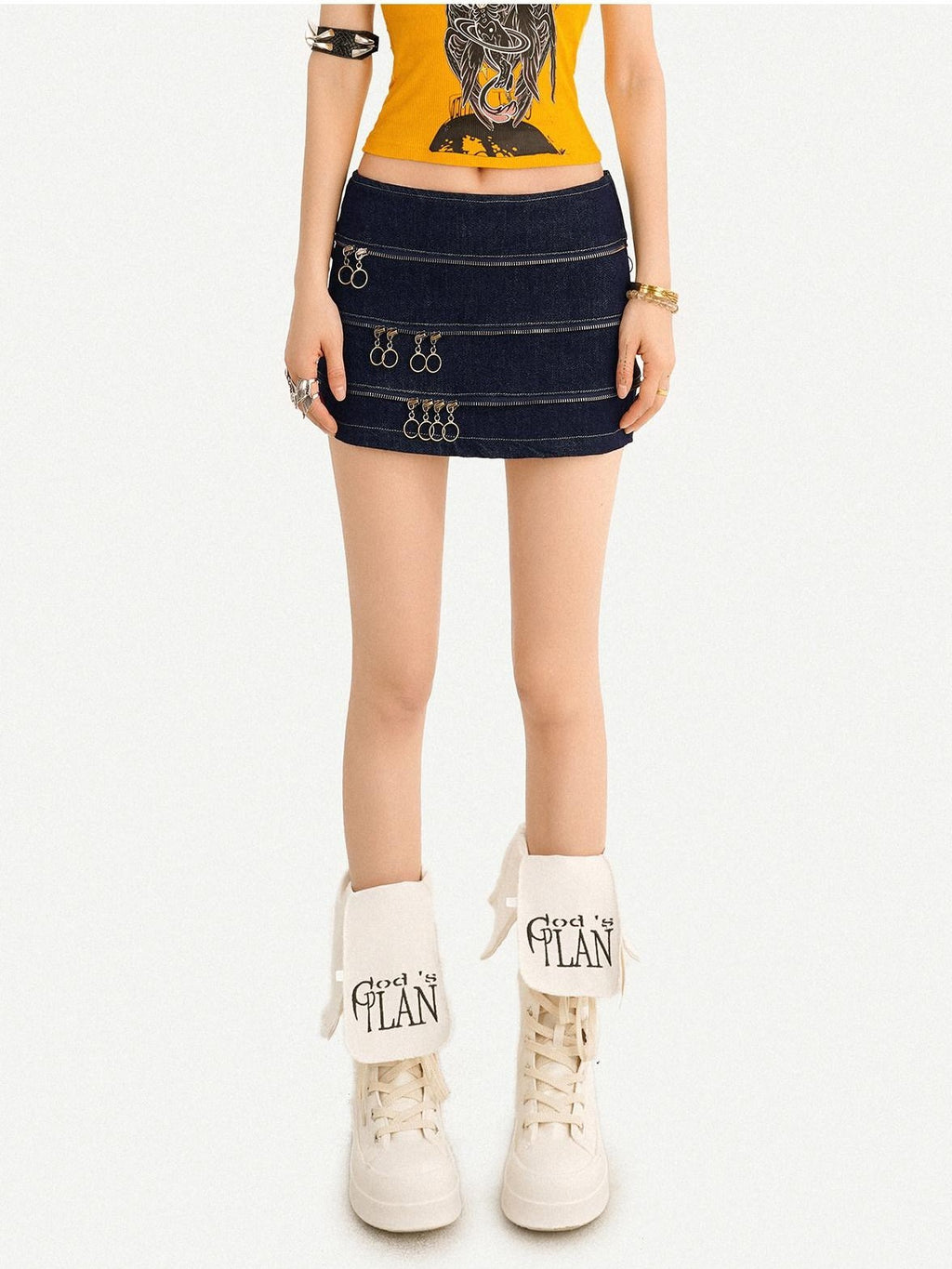 Nico Molly Retro Structured Multi Zipper Low Waist Bodycon Women's Denim Mini Skirts