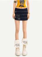 Nico Molly Retro Structured Multi Zipper Low Waist Bodycon Women's Denim Mini Skirts
