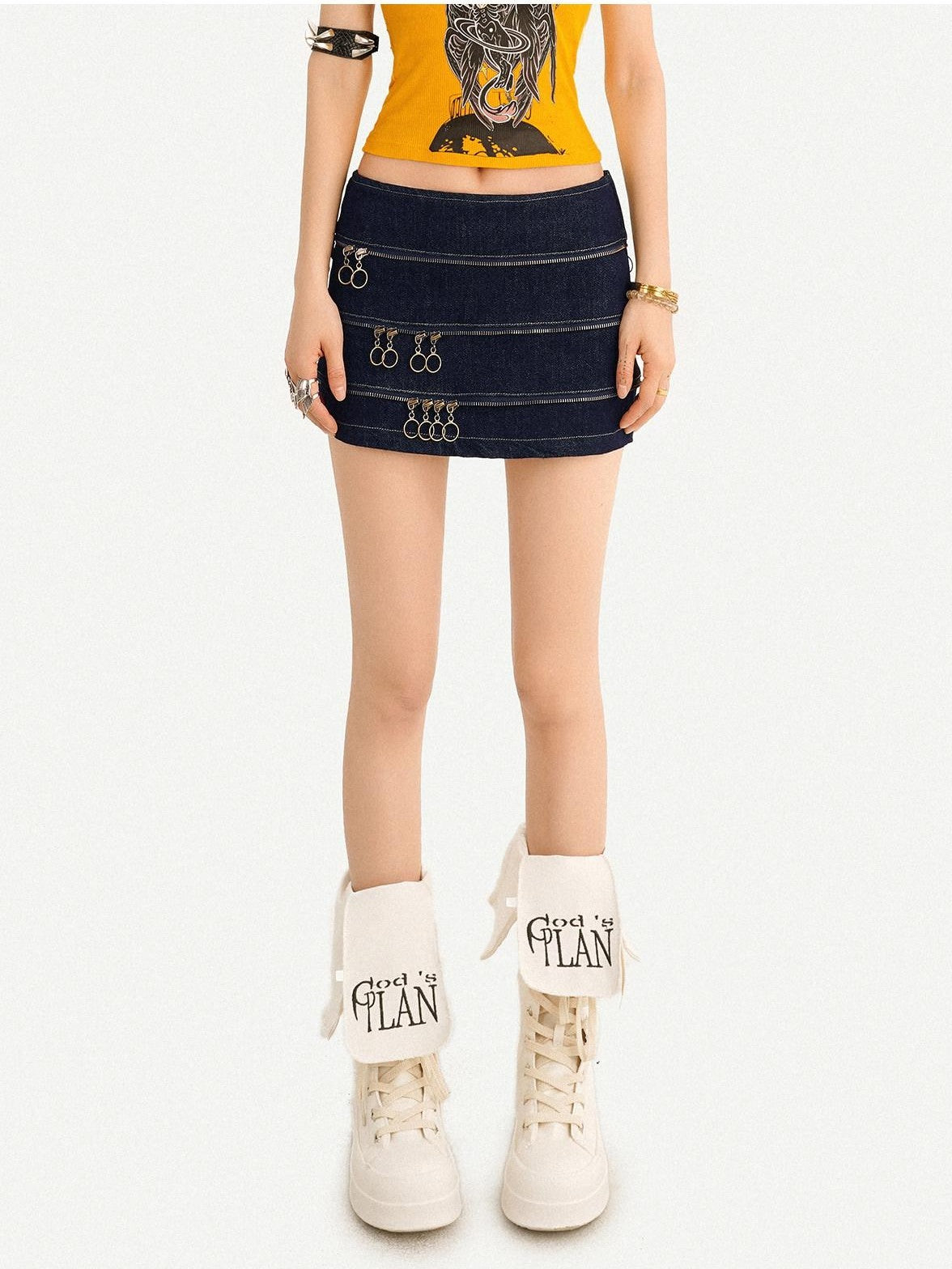 Nico Molly Retro Structured Multi Zipper Low Waist Bodycon Women's Denim Mini Skirts