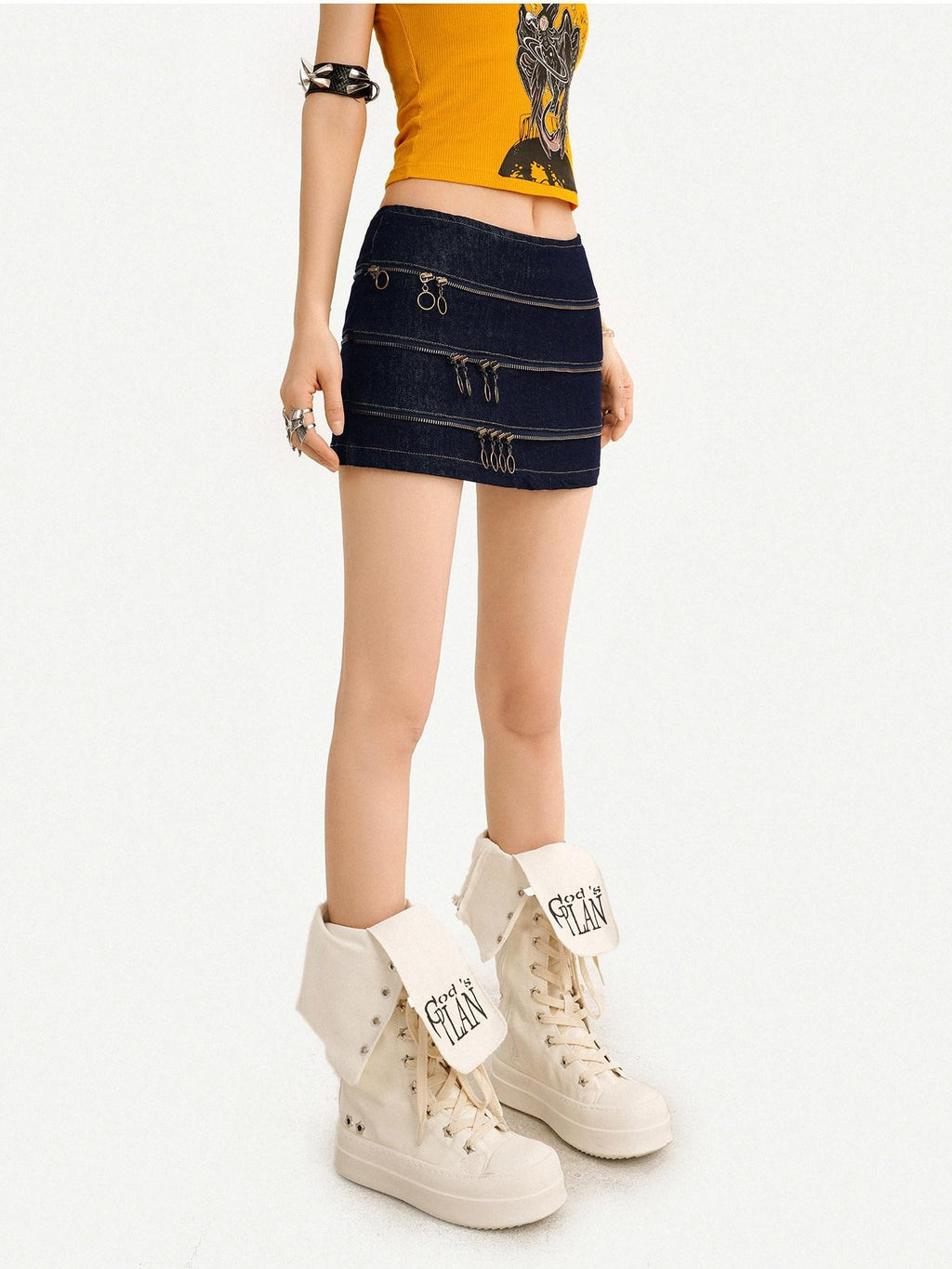 Nico Molly Retro Structured Multi Zipper Low Waist Bodycon Women's Denim Mini Skirts