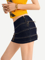 Nico Molly Retro Structured Multi Zipper Low Waist Bodycon Women's Denim Mini Skirts