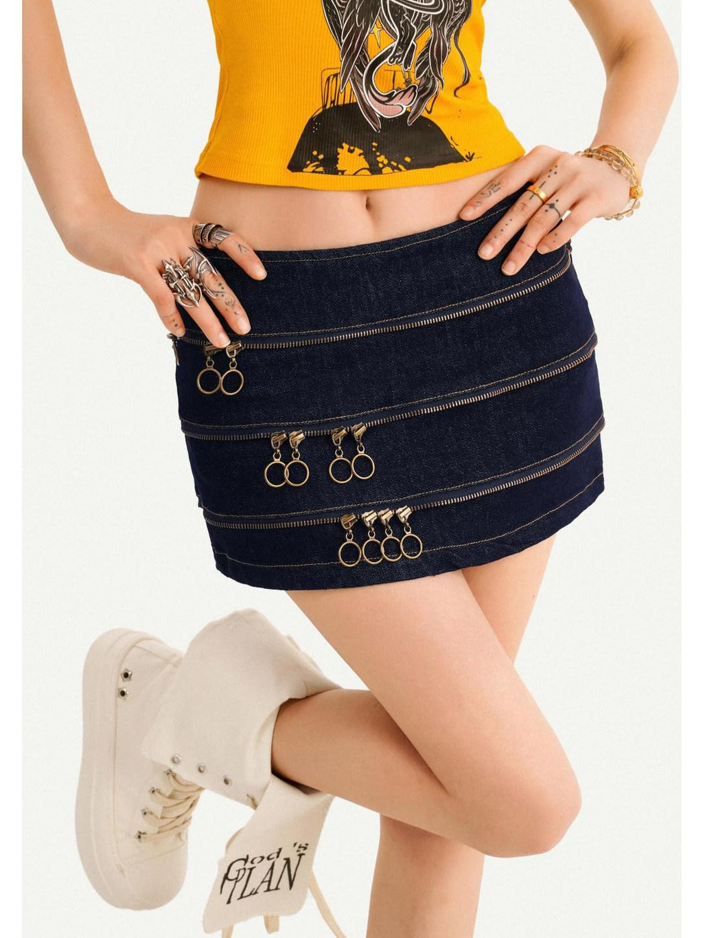 Nico Molly Retro Structured Multi Zipper Low Waist Bodycon Women's Denim Mini Skirts