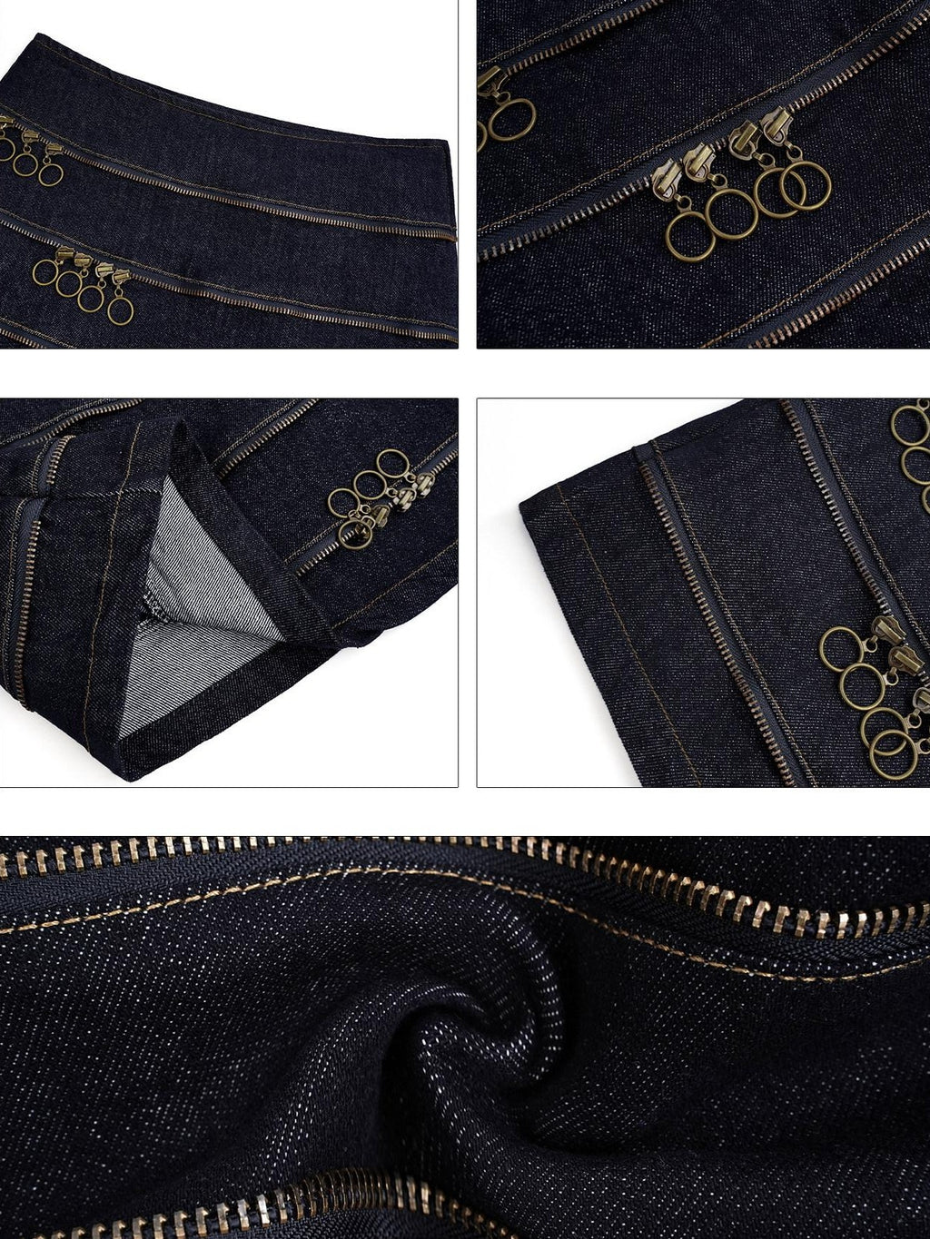 Nico Molly Retro Structured Multi Zipper Low Waist Bodycon Women's Denim Mini Skirts