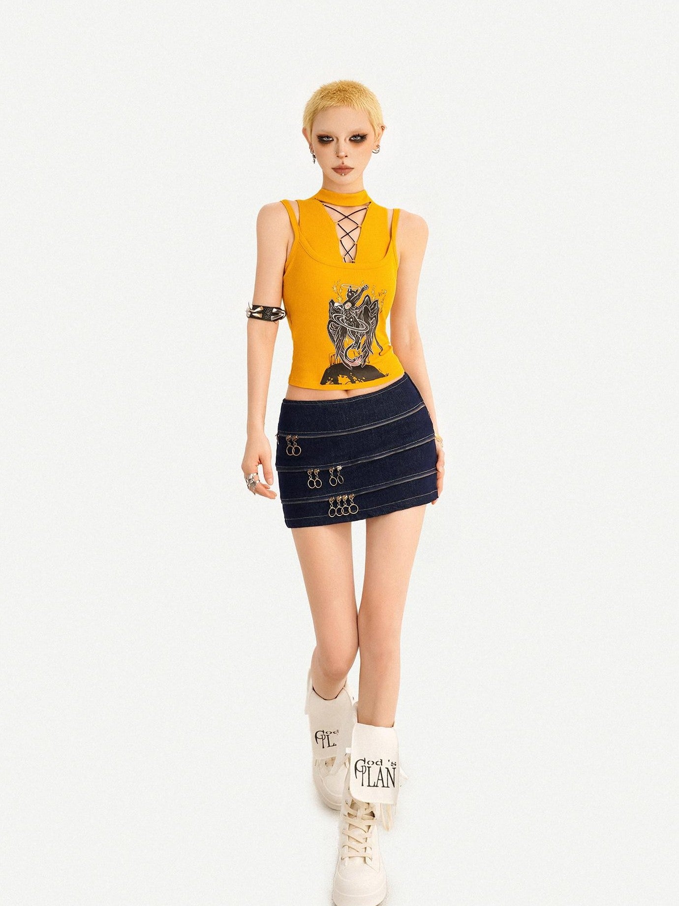 Nico Molly Retro Structured Multi Zipper Low Waist Bodycon Women's Denim Mini Skirts
