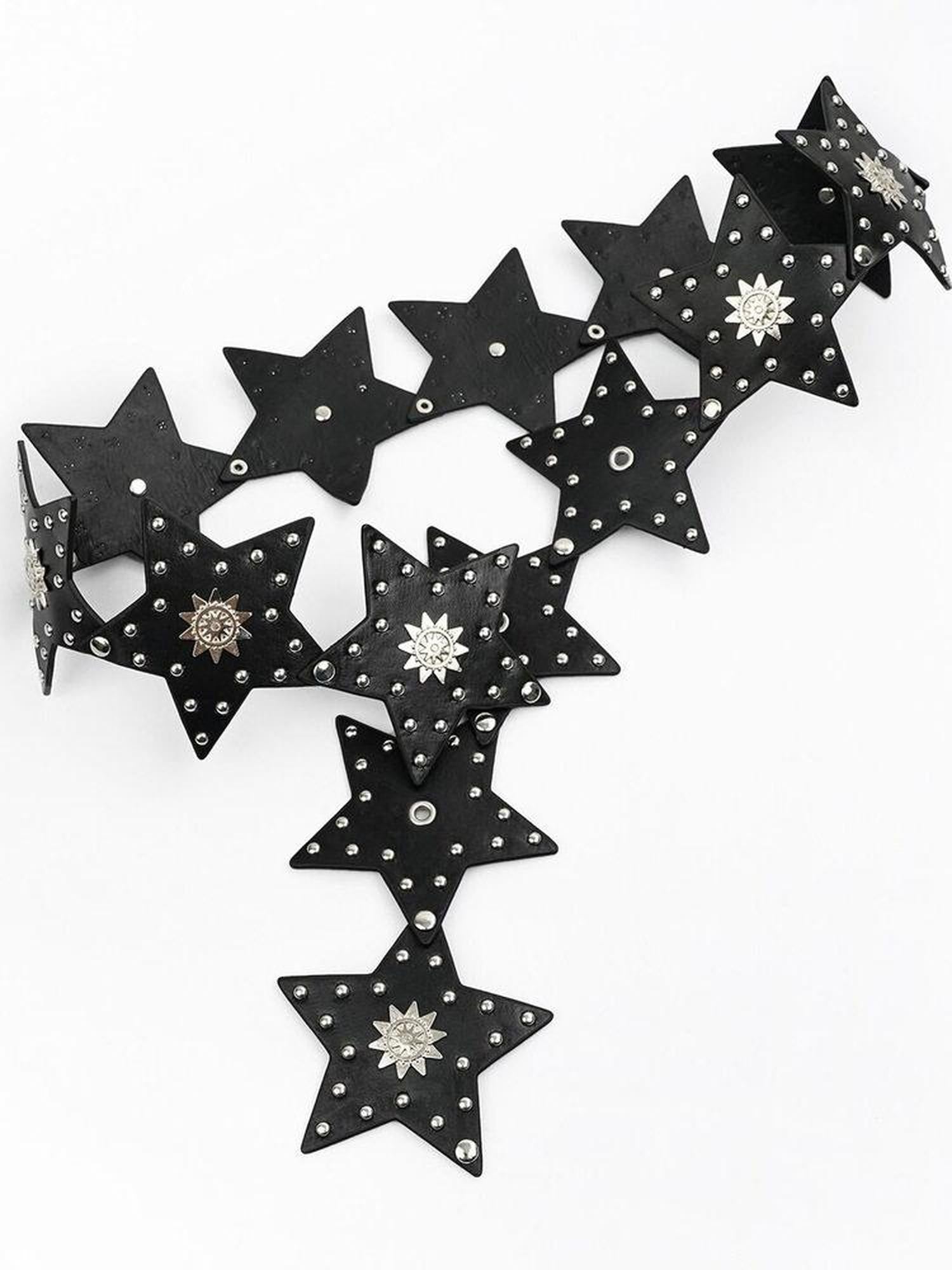 Nico Molly Retro Vintage Punk Street Five Point Star Studded Hip Hop Women's Black Belts