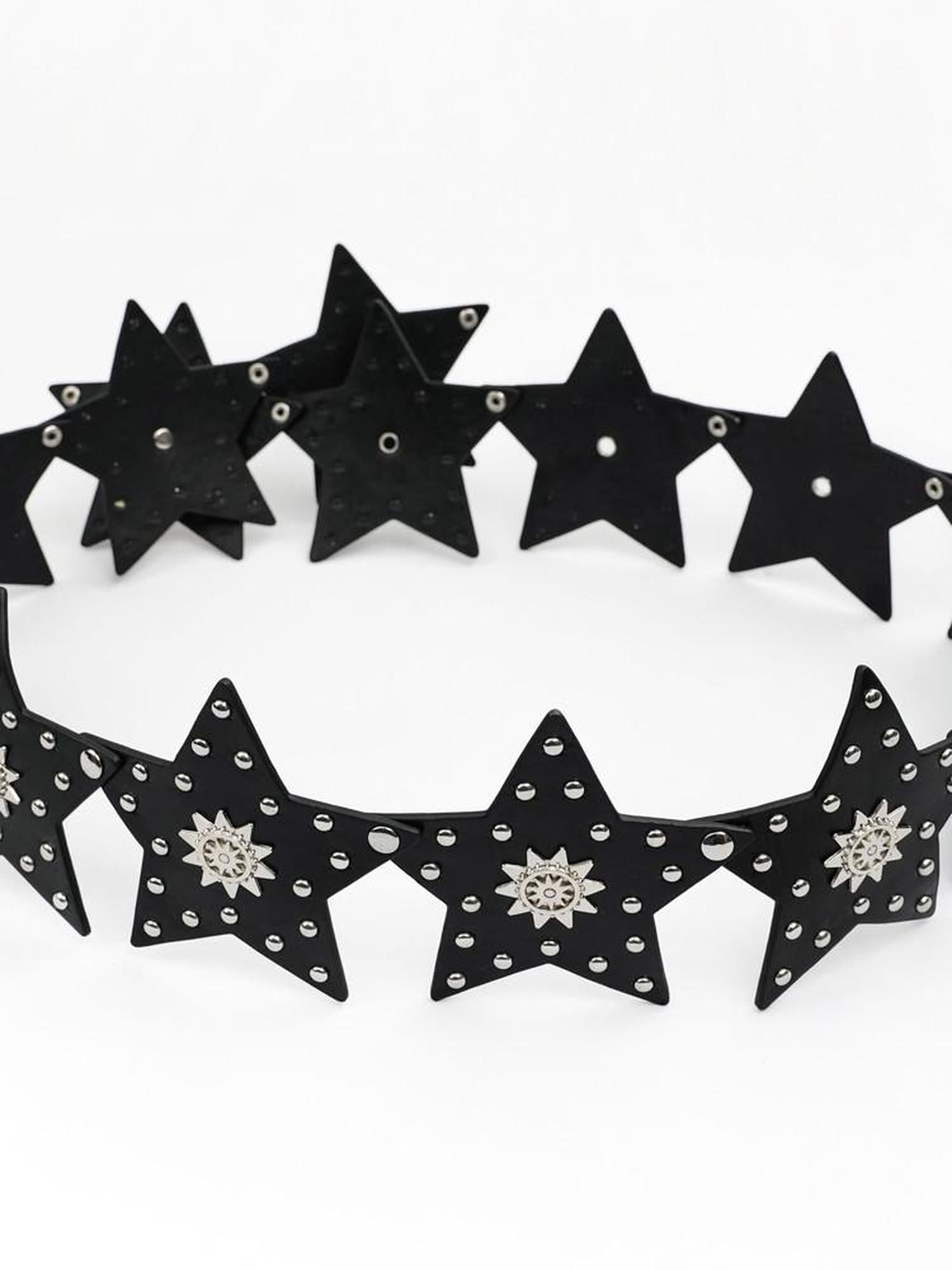 Nico Molly Retro Vintage Punk Street Five Point Star Studded Hip Hop Women's Black Belts