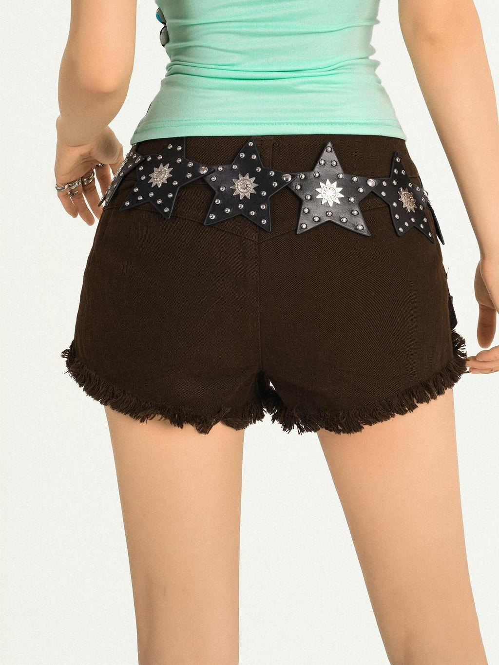 Nico Molly Retro Vintage Punk Street Five Point Star Studded Hip Hop Women's Black Belts