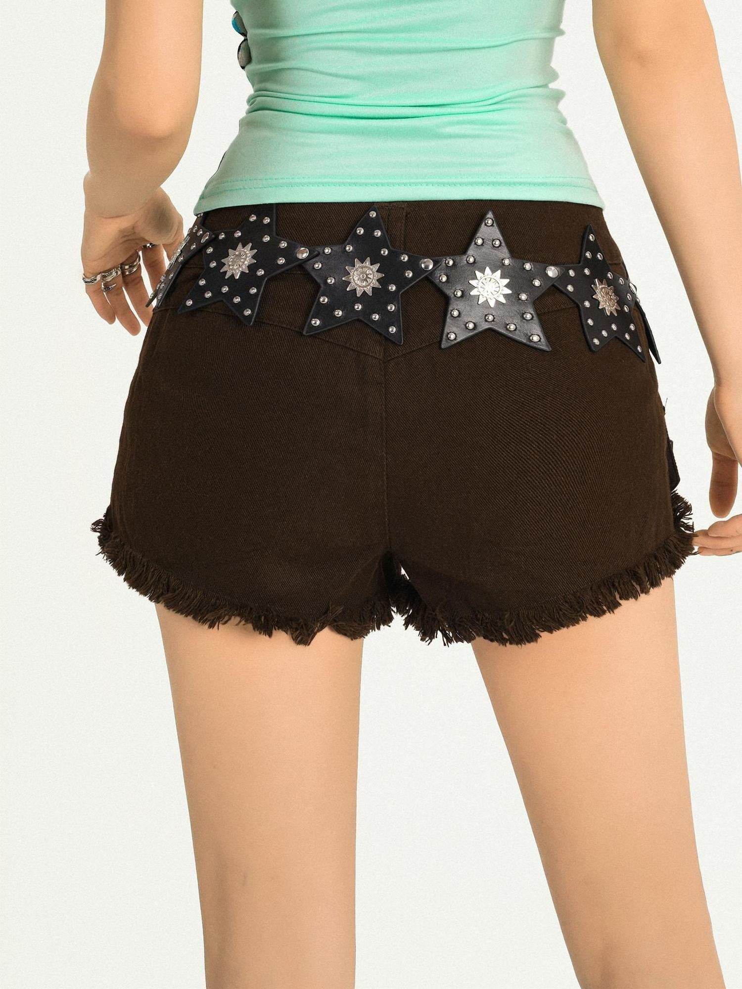 Nico Molly Retro Vintage Punk Street Five Point Star Studded Hip Hop Women's Black Belts