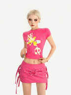 Nico Molly Rose Red Lace Up Low Waist Back Zip Bodycon Women's Faux Leather Mini Skirts