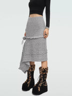 Nico Molly Rose Ribbon Asymmetric Vintage A Line Women's Knitted Solid Midwaist Maxi Skirts