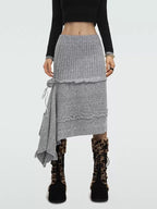 Nico Molly Rose Ribbon Asymmetric Vintage A Line Women's Knitted Solid Midwaist Maxi Skirts