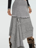 Nico Molly Rose Ribbon Asymmetric Vintage A Line Women's Knitted Solid Midwaist Maxi Skirts