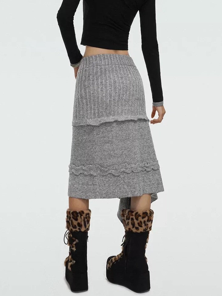 Nico Molly Rose Ribbon Asymmetric Vintage A Line Women's Knitted Solid Midwaist Maxi Skirts